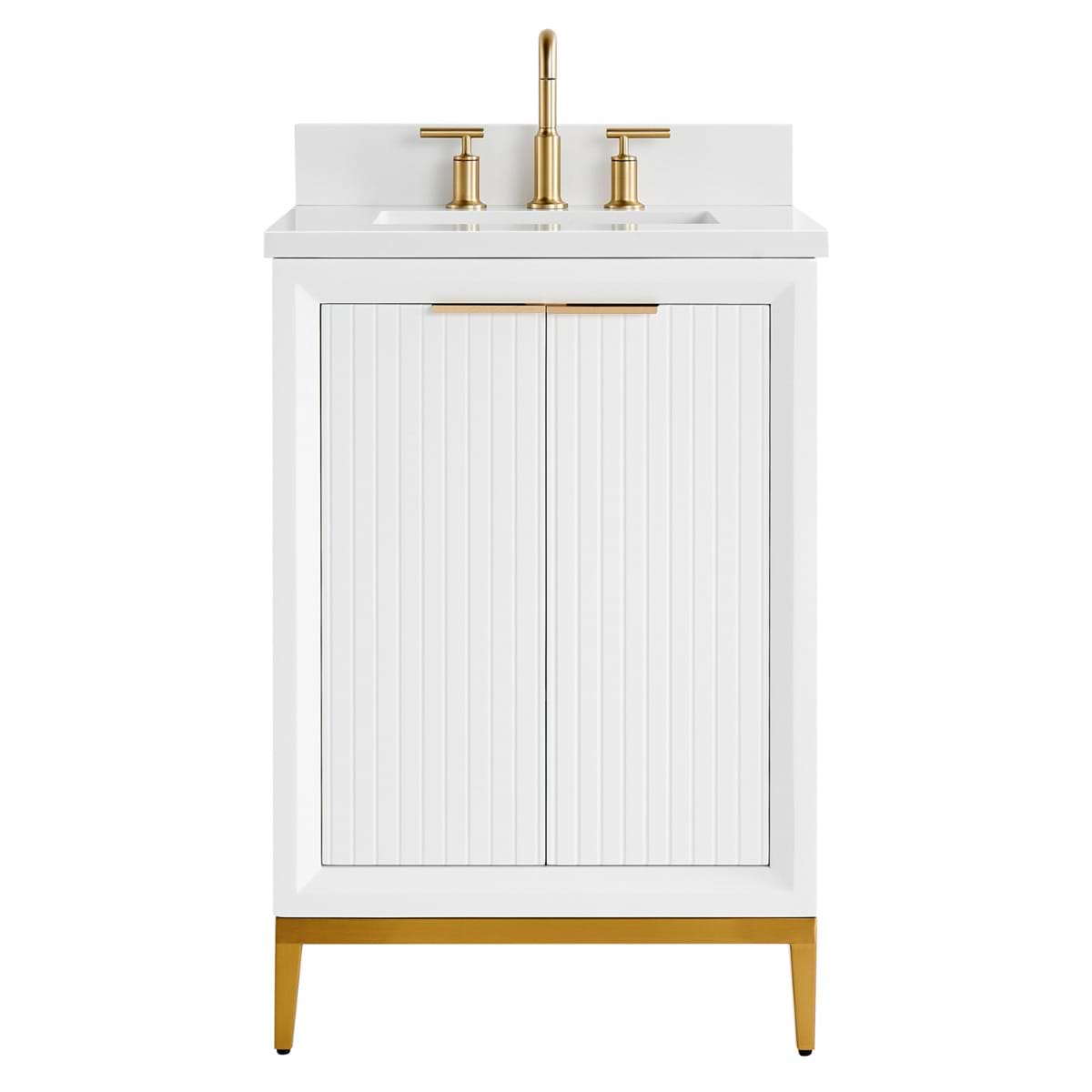 Soho Studio Bungalow White and Gold 24" Single Vanity with Pure White Quartz Top White and Gold