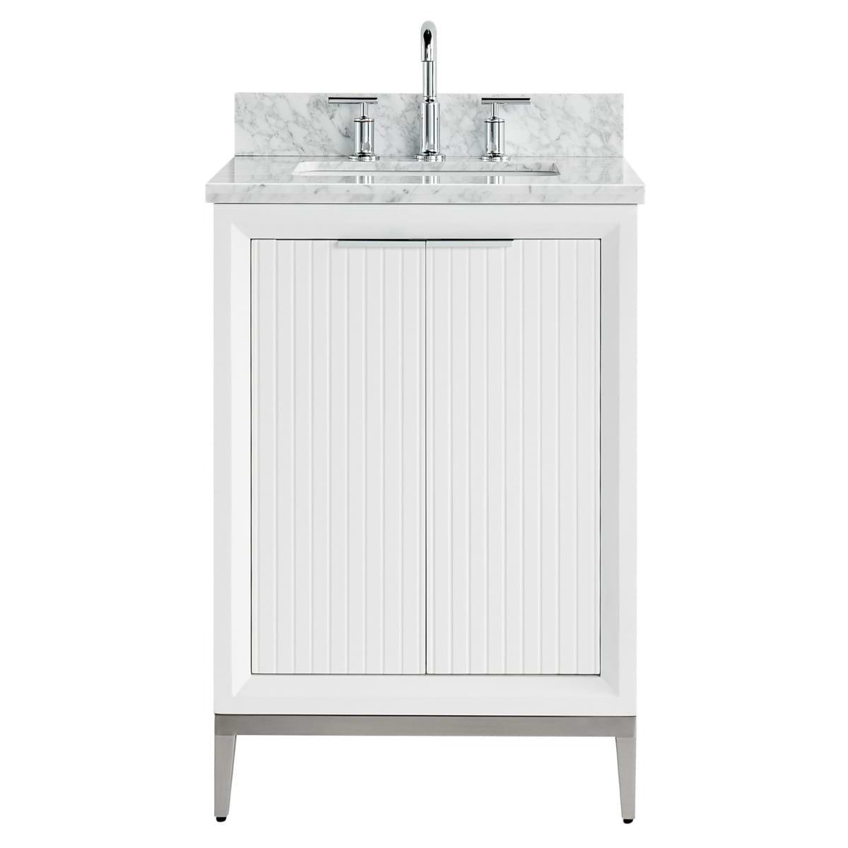 Soho Studio Bungalow White and Silver 24"Single Vanity with Carrara Marble Top White and Silver