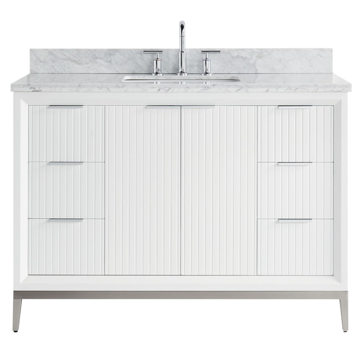 Soho Studio Bungalow White and Silver 48" Single Vanity with Carrara Marble Top White and Silver