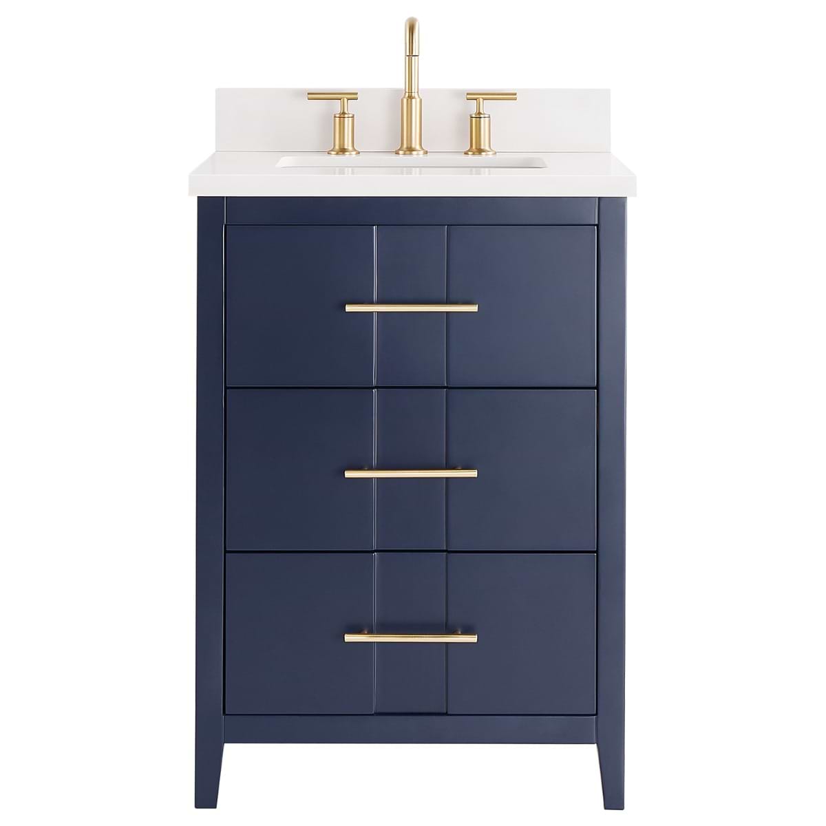 Soho Studio Iconic Navy and Gold 24" Single Vanity with Pure White Quartz Top Navy and Gold
