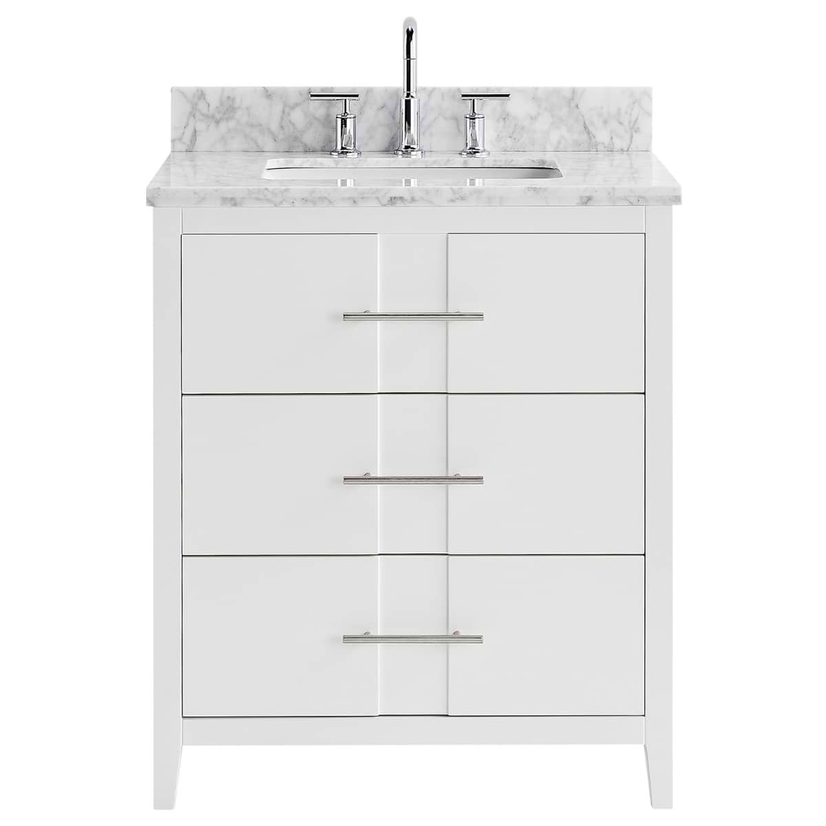 Soho Studio Iconic White and Silver 30" Single Vanity with Carrara Marble Top White and Silver