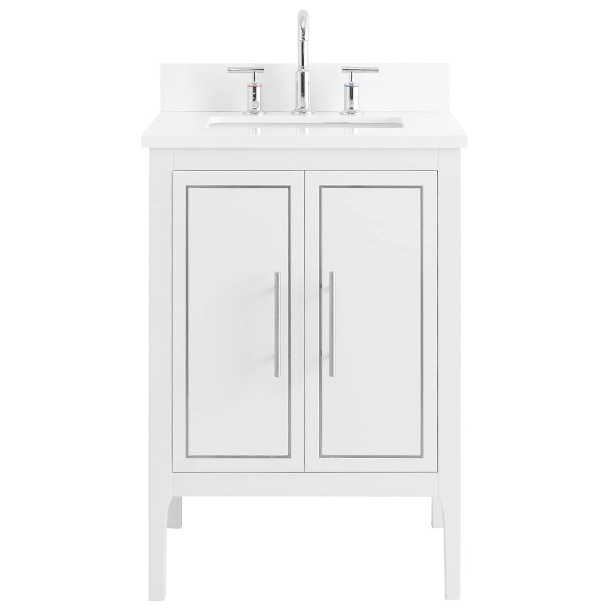 Soho Studio Province White and Silver 24" Single Vanity with Pure White Quartz Top White and Silver