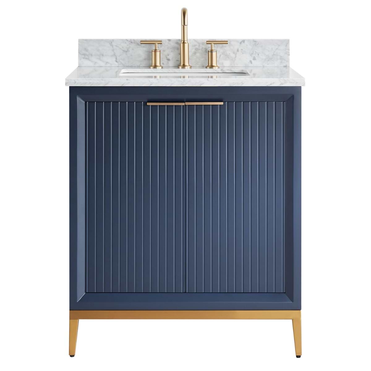 Soho Studio Bungalow Navy and Gold 30" Single Vanity with Carrara Marble Top Navy and Gold