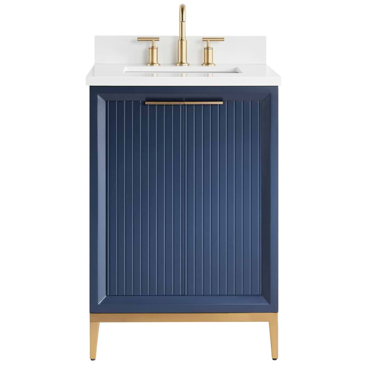 Soho Studio Bungalow Navy and Gold 24" Single Vanity with Pure White Quartz Top Navy and Gold