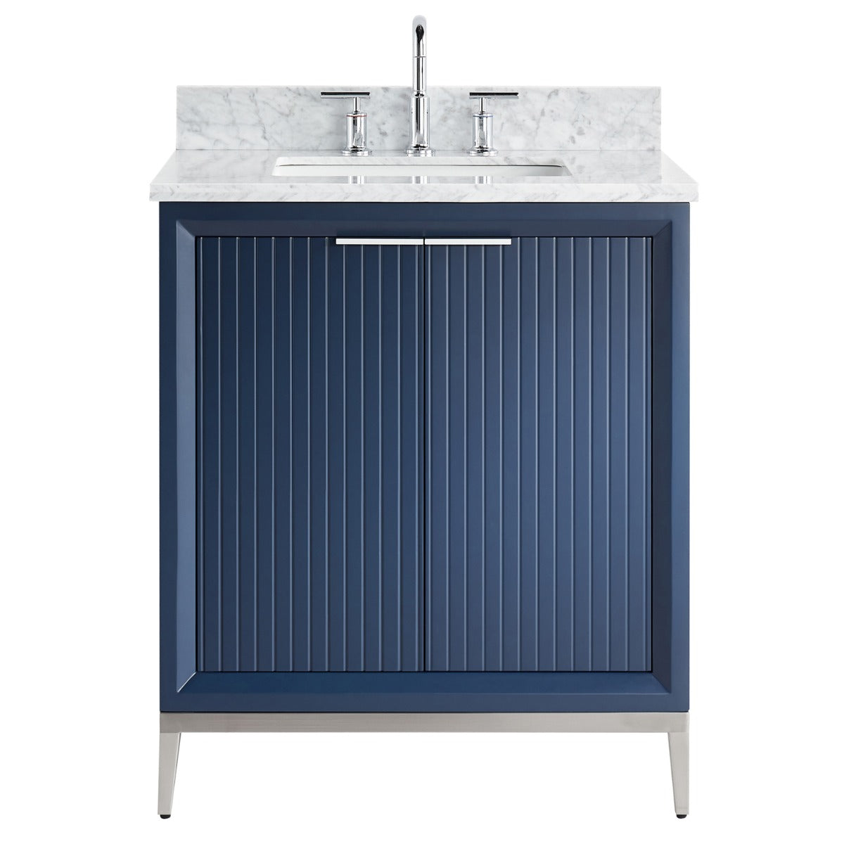 Soho Studio Bungalow Navy and Silver 30" Single Vanity with Carrara Marble Top Navy and Silver