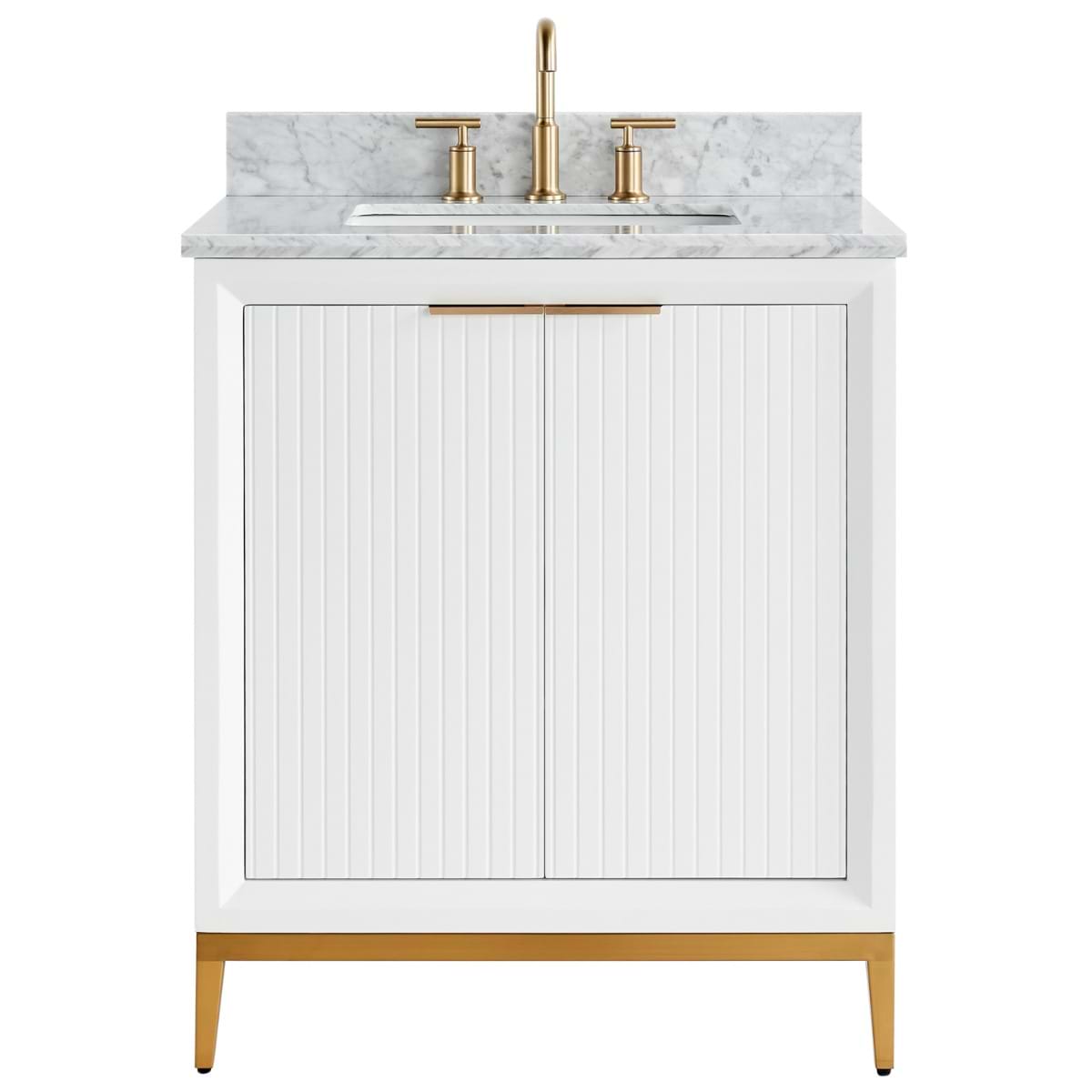 Soho Studio Bungalow White and Gold 30" Single Vanity with Carrara Marble Top White and Gold