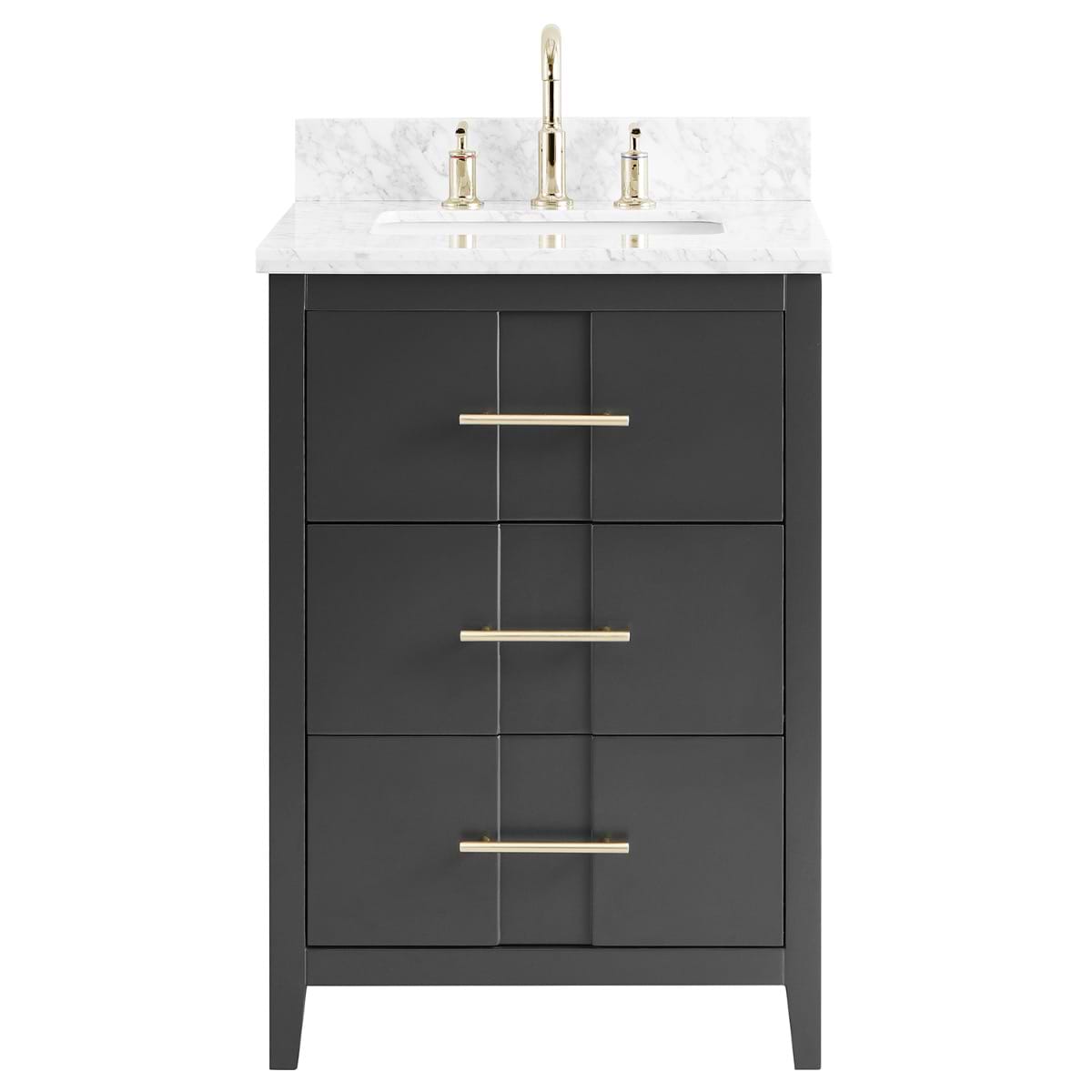 Soho Studio Iconic Charcoal and Gold 24" Single Vanity with Carrara Marble Top Charcoal and Gold