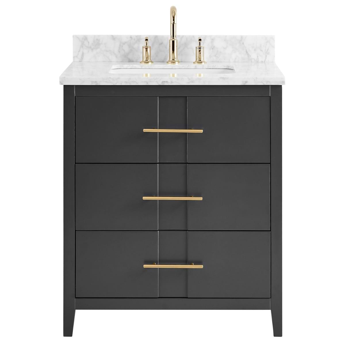 Soho Studio Iconic Charcoal and Gold 30" Single Vanity with Carrara Marble Top Charcoal and Gold