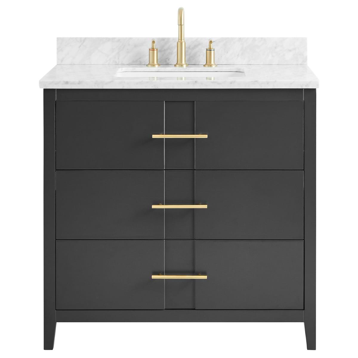 Soho Studio Iconic Charcoal and Gold 36" Single Vanity with Carrara Marble Top Charcoal and Gold