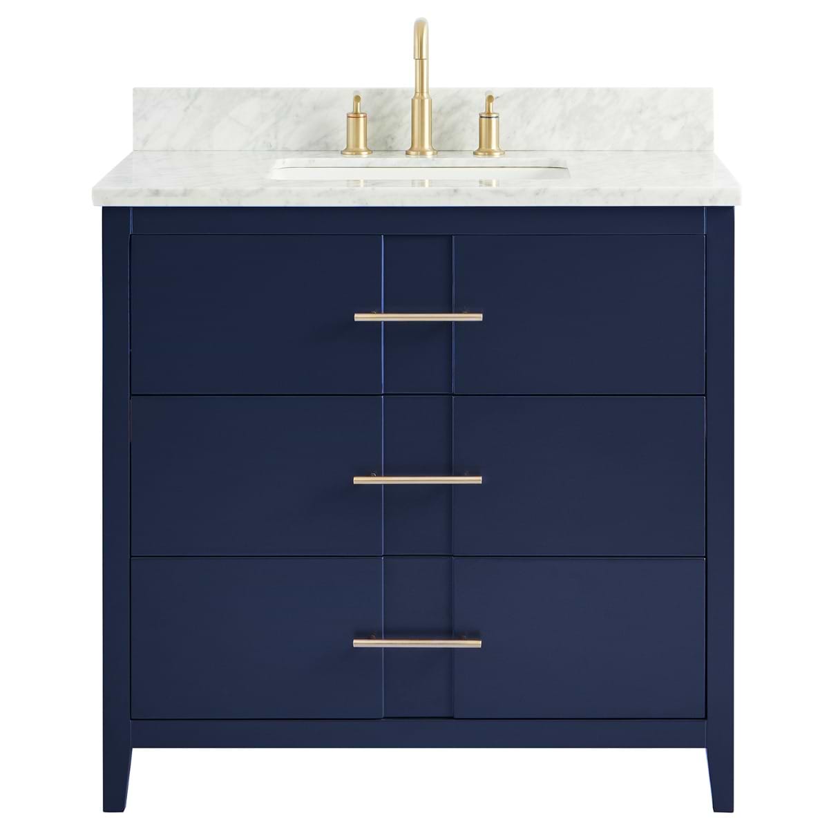 Soho Studio Iconic Navy and Gold 36" Single Vanity with Carrara Marble Top Navy and Gold