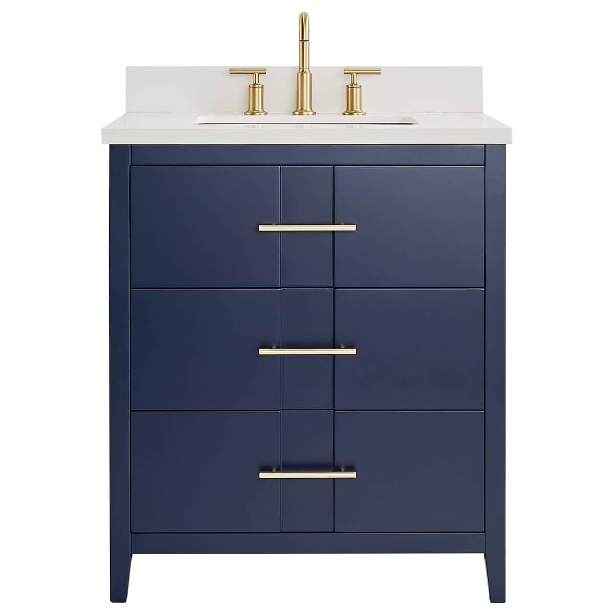 Soho Studio Iconic Navy and Gold 30" Single Vanity with Pure White Quartz Top Navy and Gold