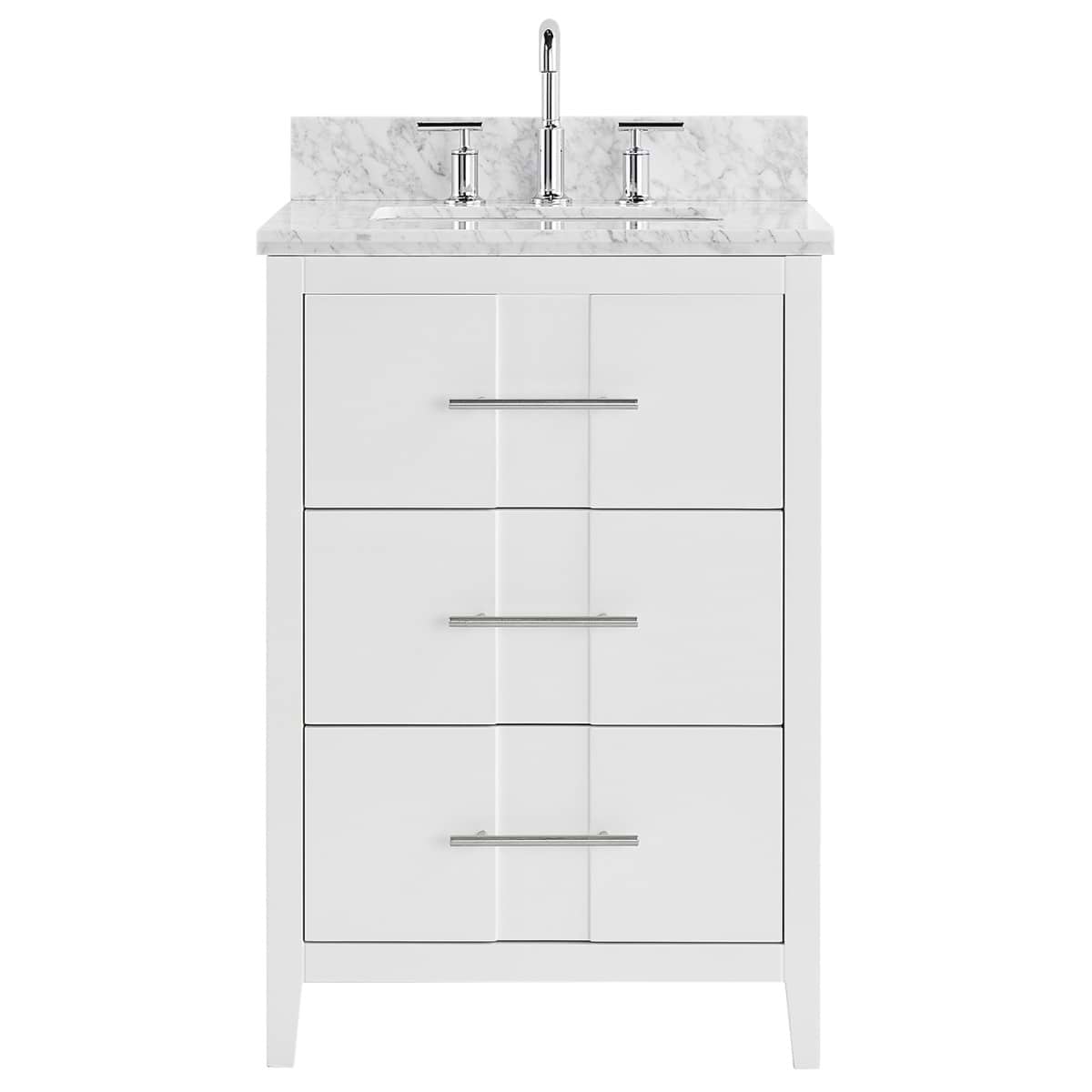 Soho Studio Iconic White and Silver 24" Single Vanity with Carrara Marble Top White and Silver