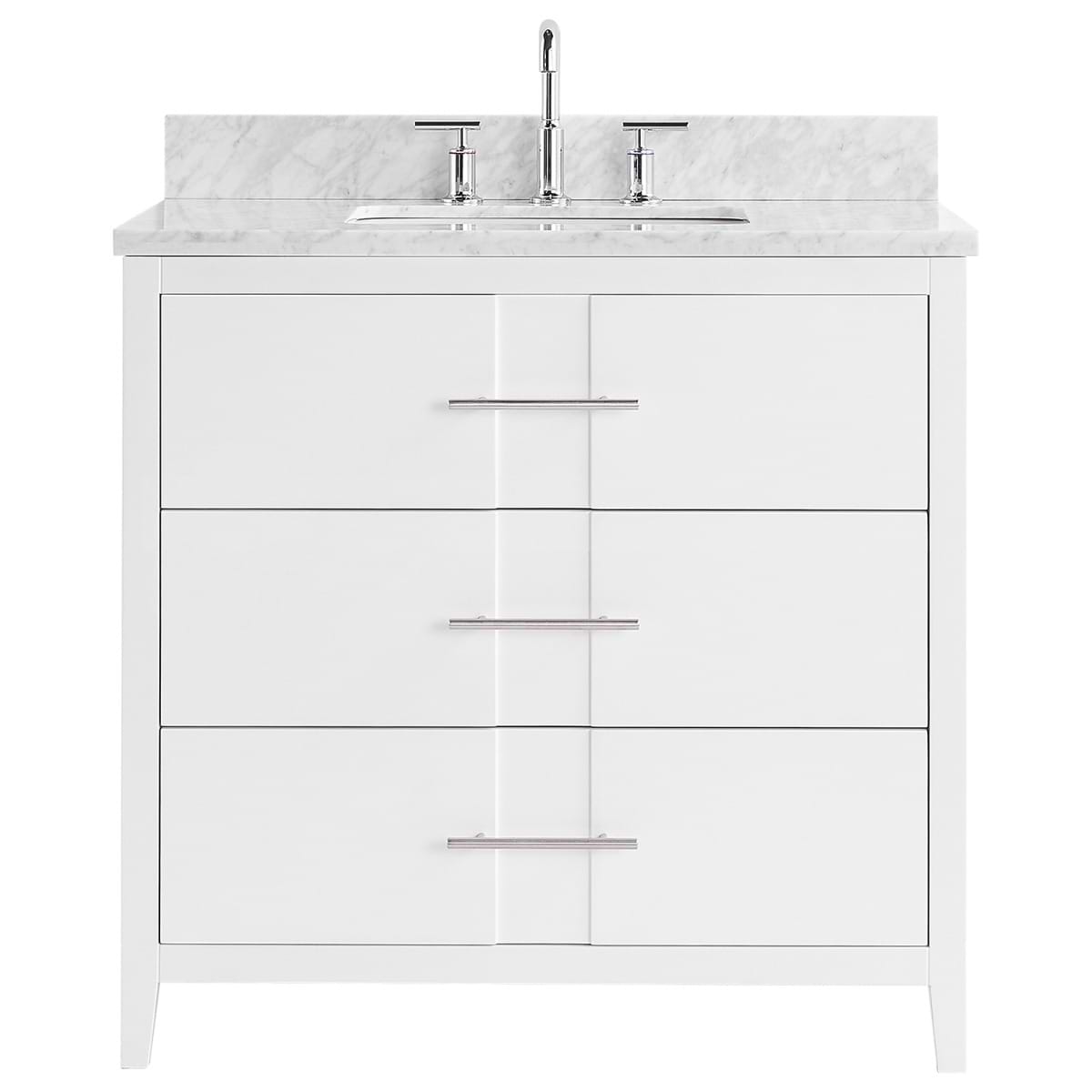 Soho Studio Iconic White and Silver 36" Single Vanity with Carrara Marble Top White and Silver