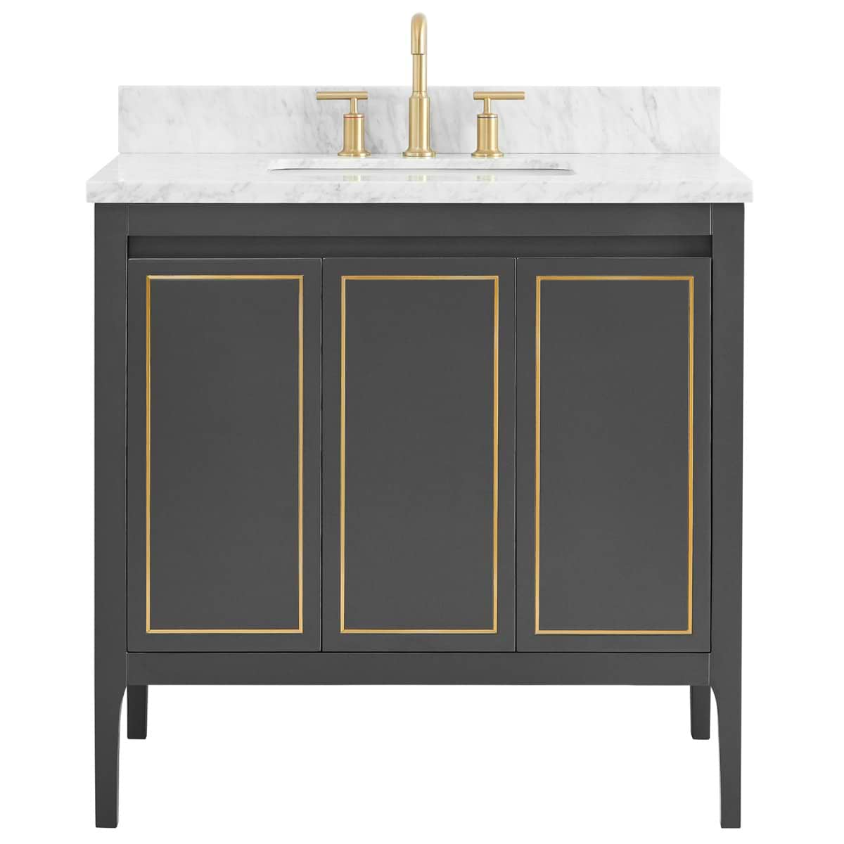 Soho Studio Province Charcoal and Gold 36" Single Vanity with Carrara Marble Top Charcoal and Gold
