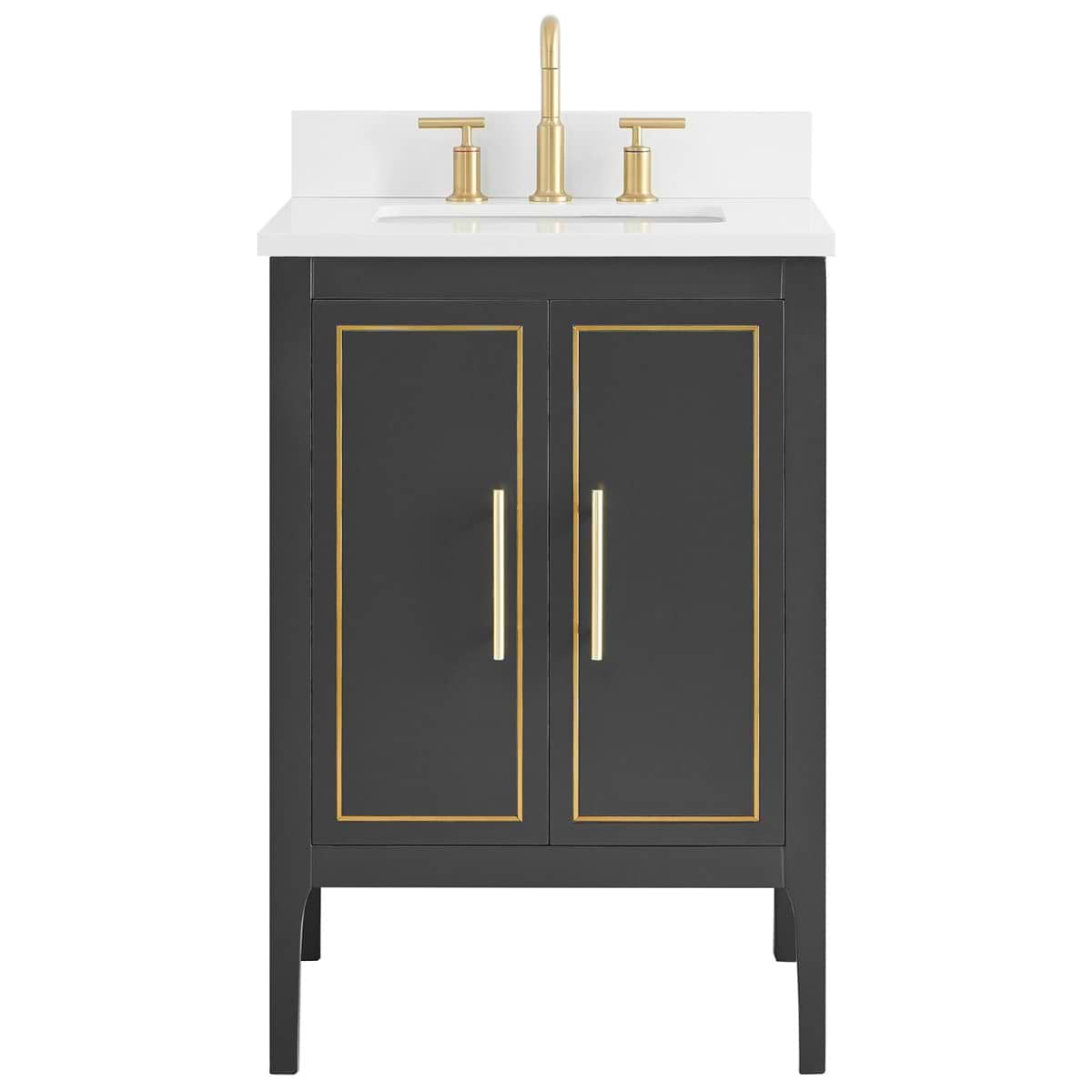 Soho Studio Province Charcoal and Gold 24" Single Vanity with Pure White Quartz Top Charcoal and Gold