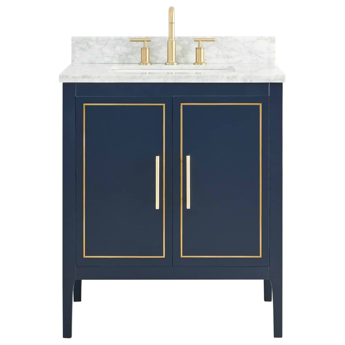 Soho Studio Province Navy and Gold 30" Single Vanity with Carrara Marble Top Navy and Gold