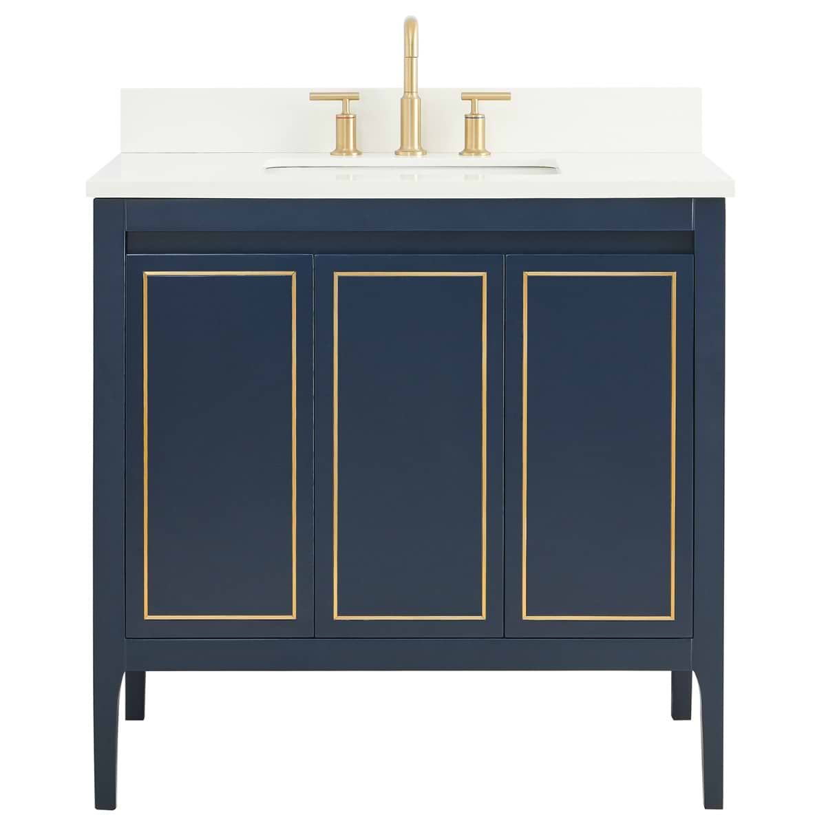 Soho Studio Province Navy and Gold 36" Single Vanity with Pure White Quartz Top Navy and Gold