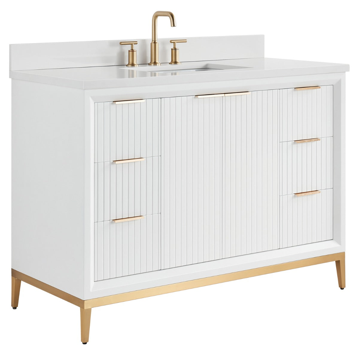 Soho Studio Bungalow White and Gold 48" Single Vanity with Pure White Quartz Top White and Gold