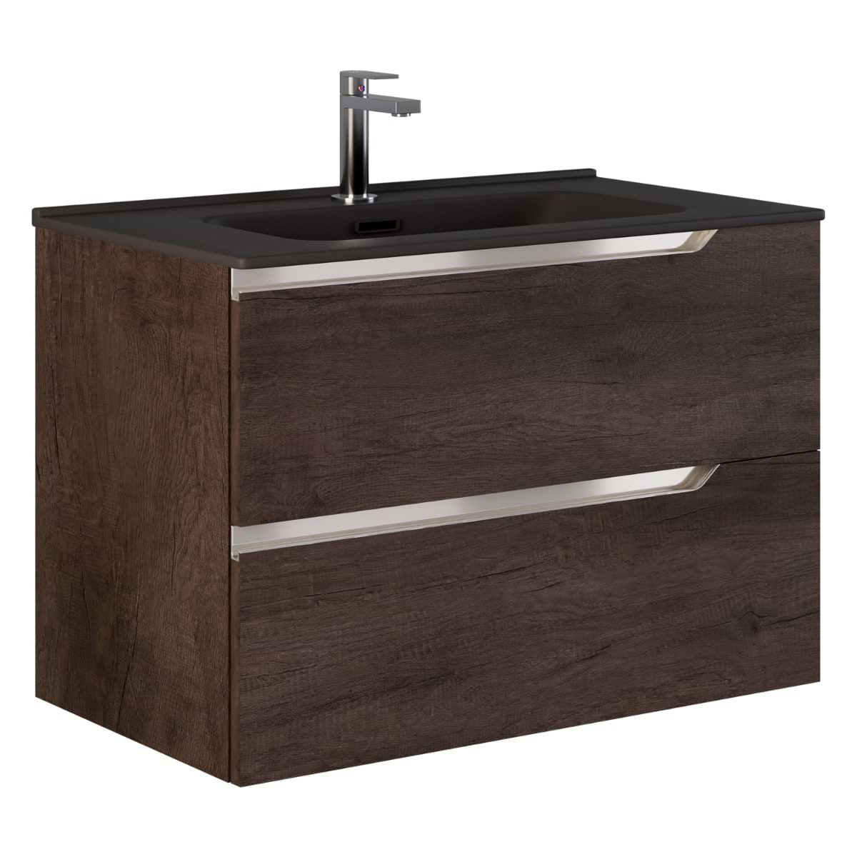 Soho Studio Duo Weathered Oak 32" Single Vanity with Integrated Black Ceramic Top Weathered Oak